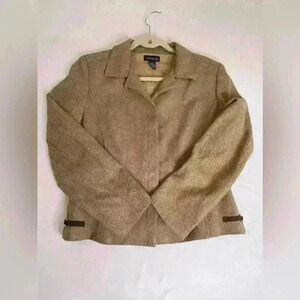 Ann Taylor Wool Tweed Cropped 5 Button Blazer Leather  Strap Embellishment 10